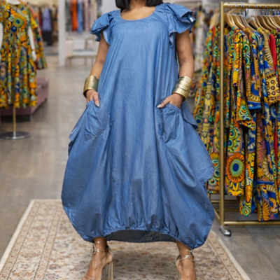 Denim cloud elastic hem dress - Thumbnail 4