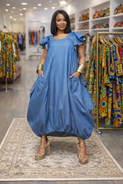 Denim Cloud Elastic Hem Dress