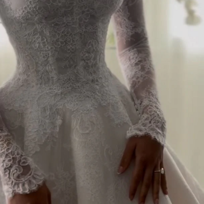 Off shoulder lace long sleeves bridal gowns lace wedding dress