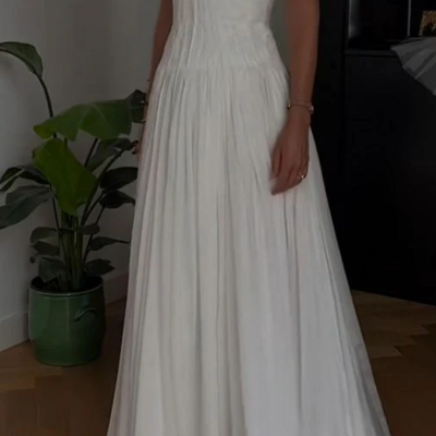 Beautiful a line open back chiffon prom dress wedding dress