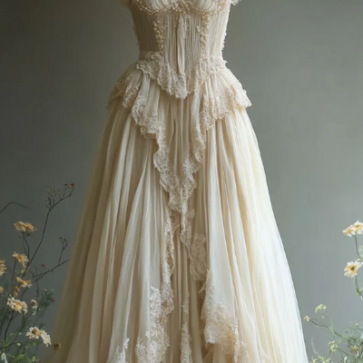 Vintage sweetheart a line lace chiffon princess evening dress formal prom dress  - Thumbnail 2
