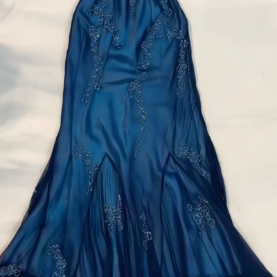 Halter lace appliques chiffon long evening dresses with beading