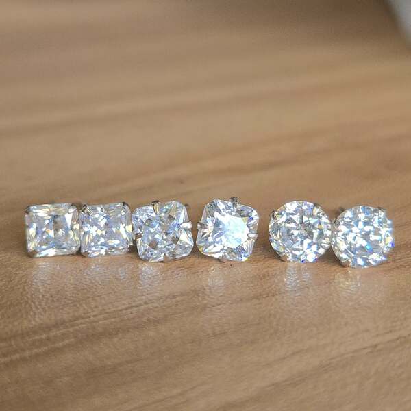 Brilliant Radiant Cut/Diamond Cut White CZ 925 Sterling Silver Earstuds, Studs Earrings one Pair