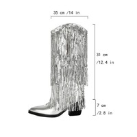 Silver metallic fringe cowboy boots - Thumbnail 4