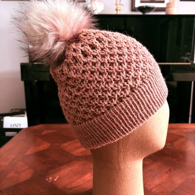 #88 handmade alpaca wave knit hat with pom pom