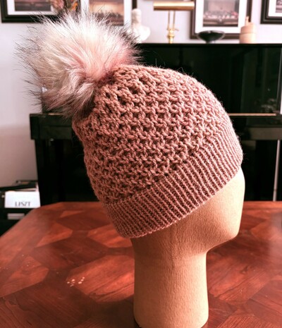 #88 Handmade Alpaca Wave Knit Hat with Pom Pom