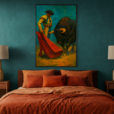 Matador and bull in motion spanish bullfighting art print