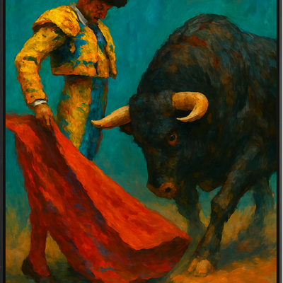 Matador and bull in motion spanish bullfighting art print