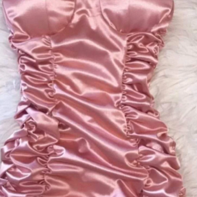 Spaghetti straps sheath pink satin mini homecoming dresses - Thumbnail 1