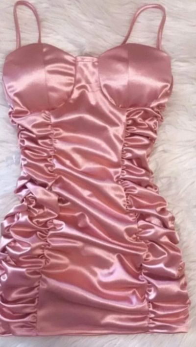 Spaghetti Straps Sheath Pink Satin Mini Homecoming Dresses