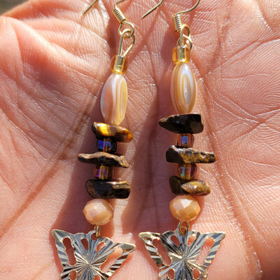 Butterflies 🦋 & tiger's eye 🐅👁 handmade earrings by nubian collection artwear👑