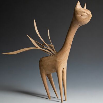 Wooden sculpture by tach pollard "long neck rising" 