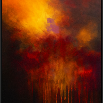 Modern fiery abstract art print bright red orange yellow artwork