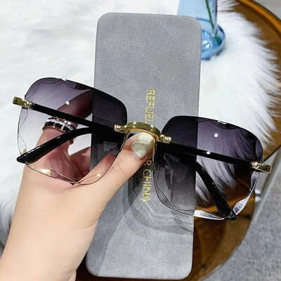 New rimless women's sunglasses fashion gradient lenses sun glasses lady vintage alloy legs classic designer shades uv400