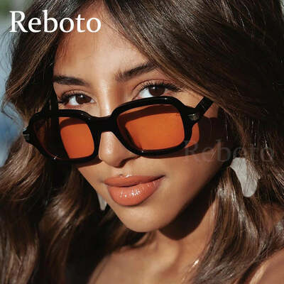 Vintage square women's sunglasses trend fashion brand designer popular orange sunglasses ladies retro rivet small glasses