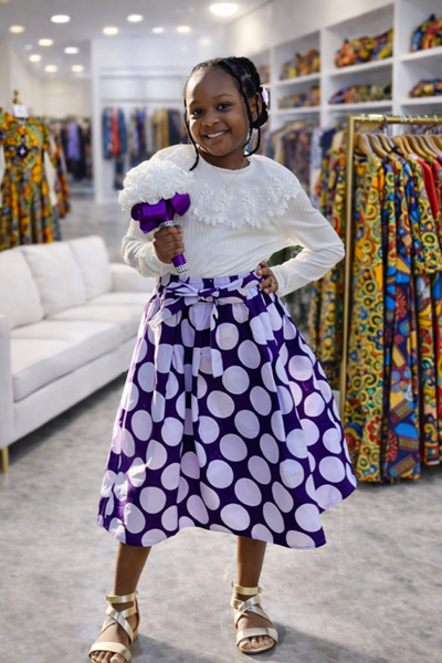 Young Girl Purple & White Polka Dot Skirt Set