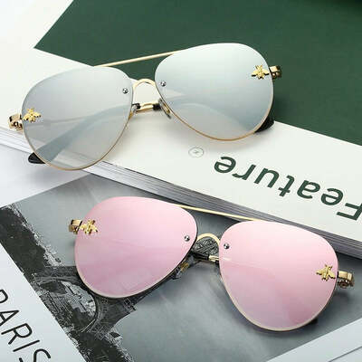 Toyearn classic brand designer pilot sunglasses women men vintage driving small bee mirror sun glasses for female