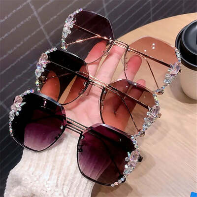 Square rimless sunglasses for women tinted frameless eyewear vintage transparent gradient sun glasses uv400 outdoor sports tool