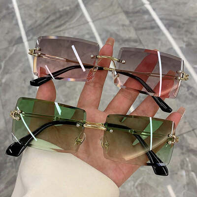Vintage fashion new sunglasses rimless frameless rectangle shades gradient uv400 summer traveling sun glasses for women
