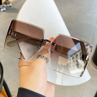 Vintage square sunglasses woman classic retro gradient mirror frameless sun glasses female fashion rimless oculos de sol