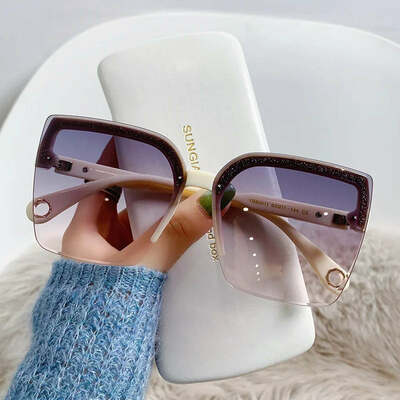 Oversized sunglasses man woman fashion rimless vintage square sun glasses eyewear brand design uv400 female shades