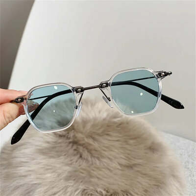 Unisex rectangle vintage sunglasses metal literary classic streetwear eyeglasses lady casual goggles brand designer sun glasses