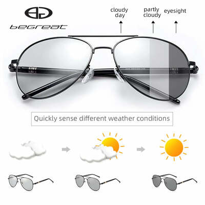 Begreat photochromic polarized sunglasses for man women driving pilot chameleon vintage очки change color night vision