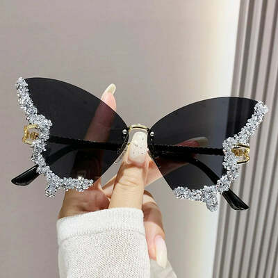 Diamond butterfly sunglasses for women's outdoor uv400 protection sun glasses ladies personality fashion vintage elegant eyewear