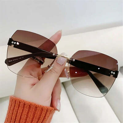 Retro sunglasses women brand designer rimless gradient sun glasses fashion shades outdoor sports frameless eyeglasses
