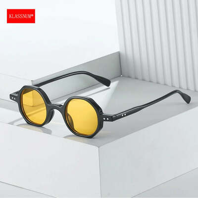 Klassnum classic vintage sunglasses men small round retro punk ocean color sun glasses gradient clear lens driving eyewear