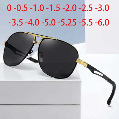Double girder frame square myopia sunglasses uv driving eye glasses men prescription diopter eyewear 0 -0.5 -0.75 to -6.0