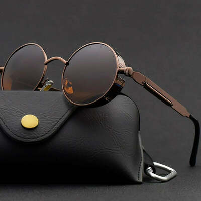 New steampunk sunglasses for men women vintage trendy round metal frame polarized sun glasses outdoor driving riding accessories