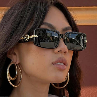 Classic black square sunglasses women brand designer retro rectangle metal flower small frame sun glasses driving goggles uv400
