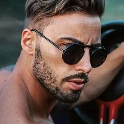 Round steampunk sunglasses man vintage flip celebrity sun glasses male driving superstar luxury brand designer metal shades
