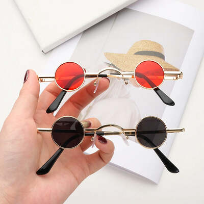 Vintage rock punk man sunglasses classic small round sunglasses women wide bridge metal frame black lens driving eyewear