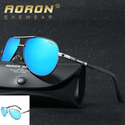 Aoron mens polarized sunglasses classic pilot sun glasses anti-reflective coating lens alloy frame driving sunglasses men