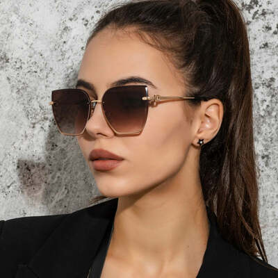 Retro cat eye sunglasses women brand designer fashion rimless gradient sun glasses shades cutting lens ladies frameless eyeglass