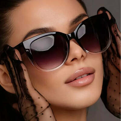 Retro fashion cat eye sunglasses women brand sun glasses gradient lens simple wide leg design unisex cateye female shades uv400