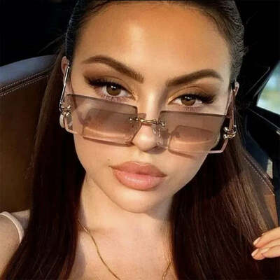 Rimless square sunglasses man brand designer rectangle gradient sun glasses metal cutting lens male shades oculos de sol