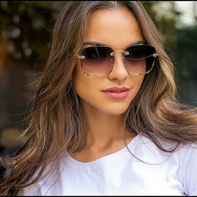Sunglasses for women ladies rimless sun glasses diamond cutting lens brand designer ocean shades vintage female glasses eyewear