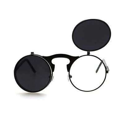 Retro flip round sunglasses man woman metal steampunk style sun glasses male female double circular clear lens eyeglasses