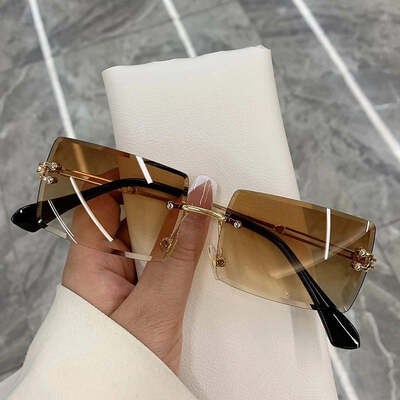 Retro sunglasses women brand designer rimless gradient sun glasses fashion shades cutting lens ladies frameless eyeglasses