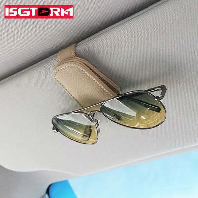 Car sunglasses holder sun visor sunglasses clip cowhide glasses case mount ticket card clip car interior accessories
