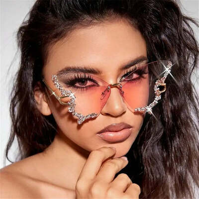 Rhinestone oversized y2k eyewear ladies shades purple sunglasses for women butterfly sunglasses bling sun glasses