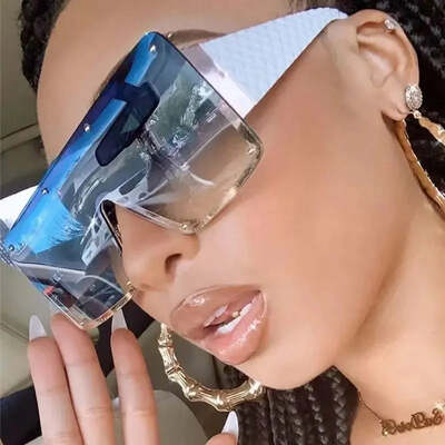 Fashion large frame sunglasses female one-piece wide-rimmed sunglasses ins street shooting uv400