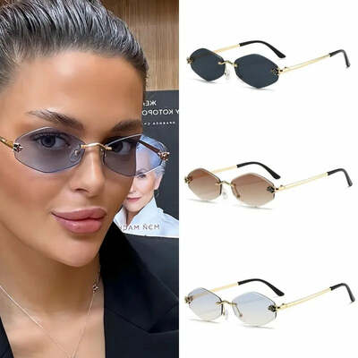 Frameless cut edge sunglasses diamond shaped personalized leopard sunglasses uv resistant small frame uv400 sunglasses new