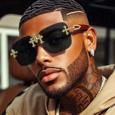 Steampunk rimless square sunglasses men luxury brand vintage cutting lens sunglass for male trendy frameless shades uv400