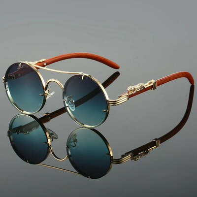 Kammpt vintage round sunglasses men fashion double bridge multicolor shades women retro trendy brand luxury design sun glasses