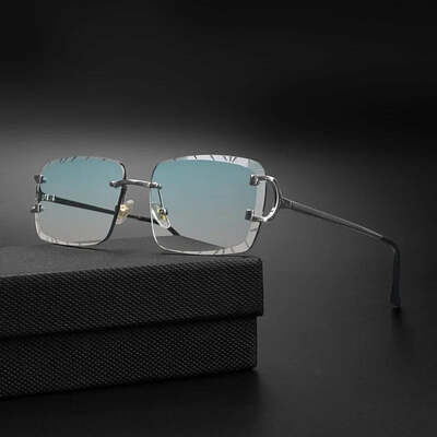 Hbk rimless square gradient sunglasses men new fashion punk sun glasses vintage trendy small frame frameless eyewear uv400
