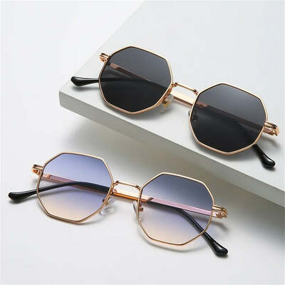 Klassnum women metal sunglasses vintage men octagon luxury brand design sun glasses uv400 protection polygon frame eyepiece